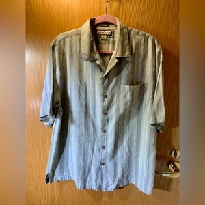 Men’s Jamaica Jaxx 100% Silk Striped Olive Button Down Shirt - Size L